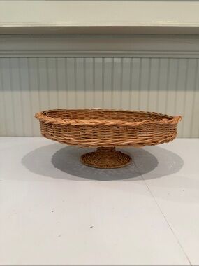 New Creative Co-op Woven Rattan Pedestal Cake Stand - Natural Tan